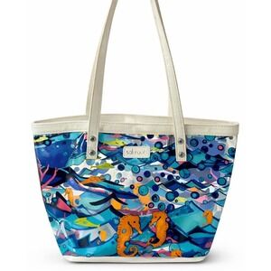 Sakroots Ocean Waves Coral Seahorse Peace Print Vinyl Clear Tote Bag Purse